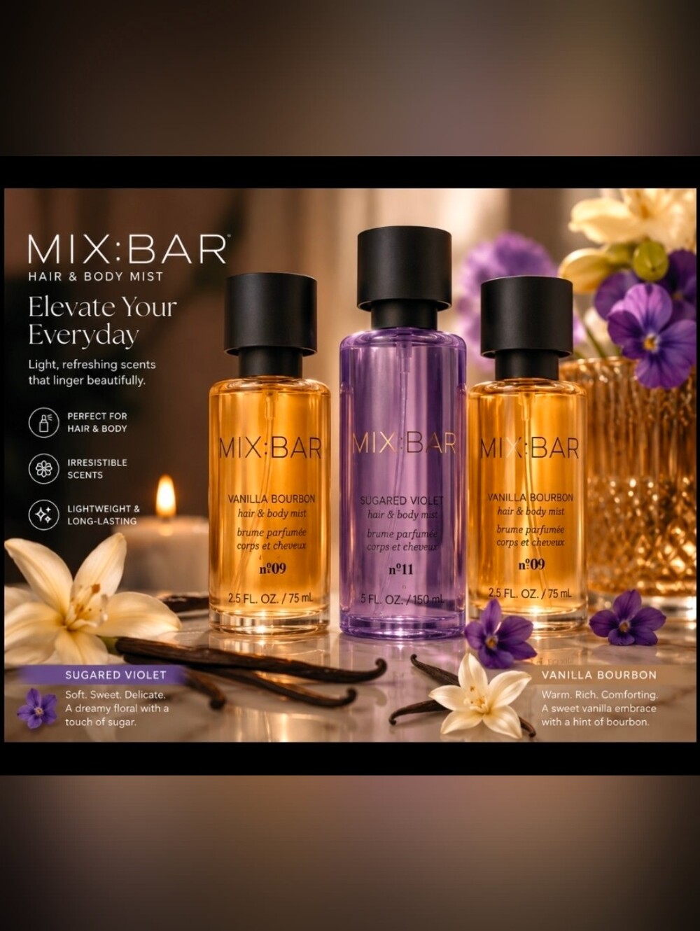 MIX:BAR Hair & Body Mist Trio VANILLA BOURBON & SUGARED VIOLET
